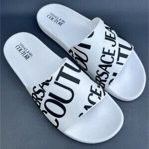 VERSACE Comfortable Rubber Sliders with Logo Black & White Men's Size 12 US